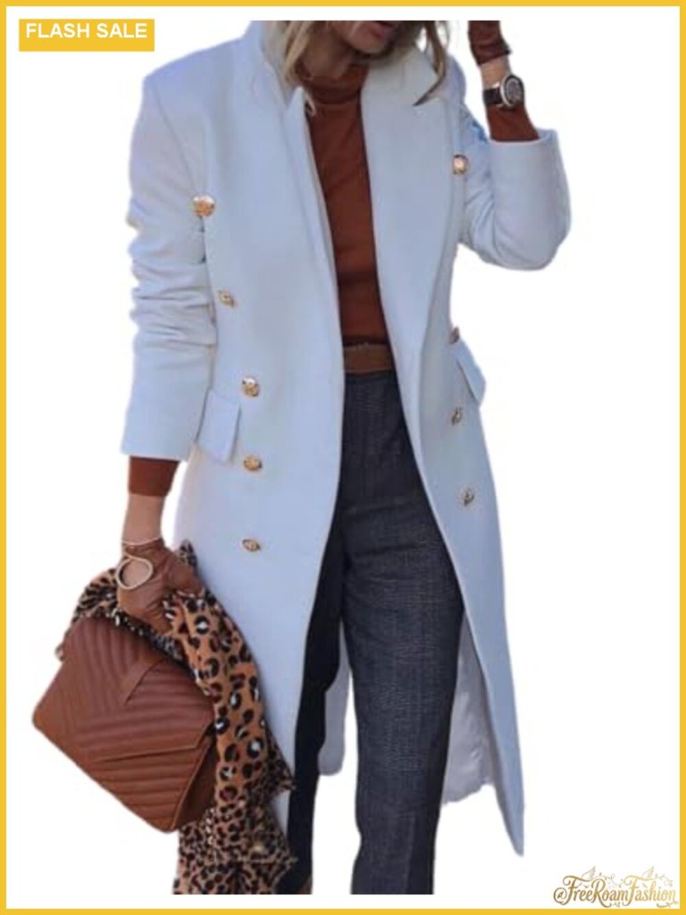 Wool Blend Long Double Breasted Trench Coat